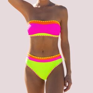 NWT Sexybody Neon‎ Color Block Bandeau Strapless Bikini - Small